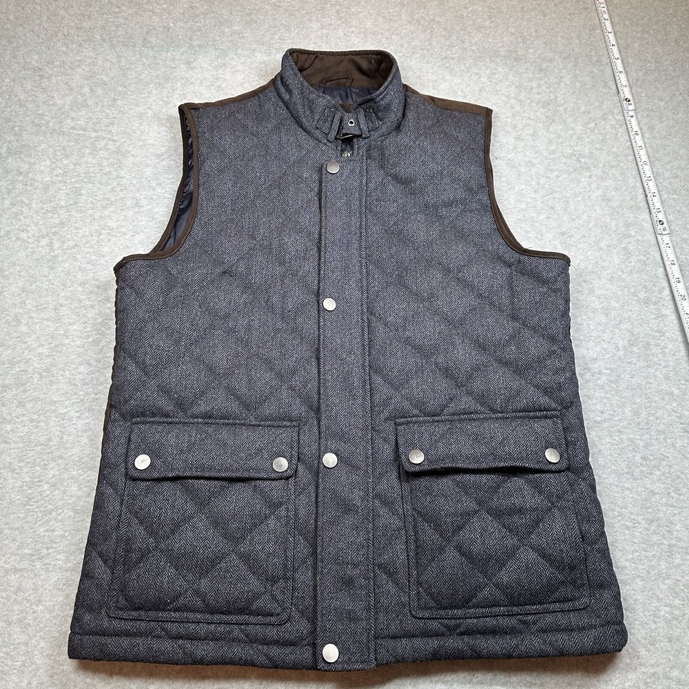 Pronto Uomo Men's Quilted Navy Vest Size Large Full Zip Buttons Pockets